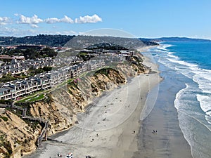 Aerial view of Solana Beach with pacific ocean, coastal city in San Diego County, California. USA
