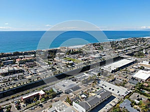 Aerial view of Solana Beach with pacific ocean, coastal city in San Diego County, California. USA