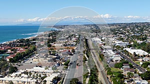 Aerial view of Solana Beach with pacific ocean, coastal city in San Diego County, California. USA