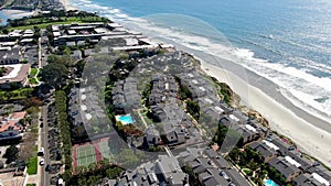 Aerial view of Solana Beach with pacific ocean, coastal city in San Diego County, California. USA