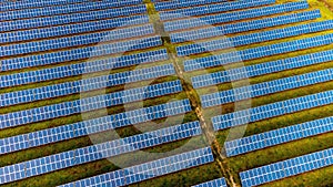 Aerial view of Solar panels on photovoltaic power plant, alternative electricity source