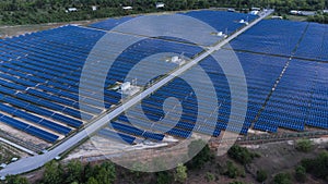 Aerial view of solar panels in a photovoltaic power plant. The concept of sustainable resources and renewable energy