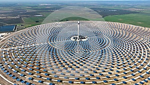 Aerial view of solar Plant in Seville, Spain. Renewable energy.