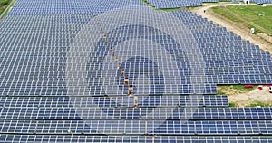 Aerial view of a solar power station, renewable energy, solar panels.