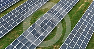 Aerial view of a solar power station, renewable energy, solar panels.
