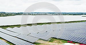 Aerial view of a solar power station, renewable energy, solar panels