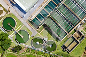 Aerial view of The Solid Contact Clarifier Tank type Sludge Recirculation in Water Treatment plant