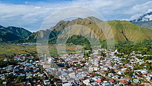 Aerial view of some agricultural fields in Sembalun. Sembalun is situated on the slope of mount Rinjani and is surrounded by