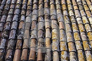 Aerial view of some clay tiles worn by time