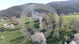 aerial view about some peculiar valleys typic in Transylvania, Romania, with mountain village