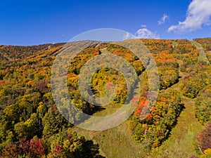 Aerial view of some rural fall color landscape over Mont Orford photo