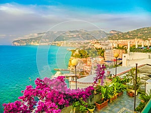 Aerial view of Sorrento town, amalfi coast, Italy