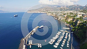 Aerial view of Sorrento, transpotation Italy, yachts and ships in port bay, tourism concept, sea, Napoli, vacation