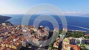 Aerial view of Sorrento, transpotation Italy, yachts and ships in port bay, tourism concept, sea, Napoli, vacation