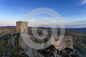 Aerial view of the Sortelha Castle in the historic village of Sortelha, Portugal