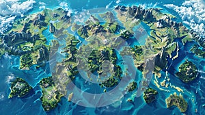 Aerial view of South America, 3D illustration with detailed planet surface, Generative AI illustrations