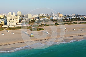 Aerial view of South Beach and Lummus Park in Miami Beach in COVID-19 shutdown.