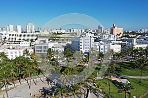 Aerial view of South Beach and Lummus Park in Miami Beach, Florida duing COVID-19 shutdown.