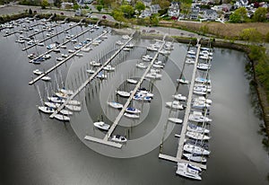 Aerial view of the South Benson Marina in Fairfield, Connecticut.