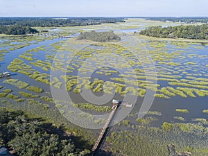 Aerial view of the South Carolina lowcountry with tidal estuary