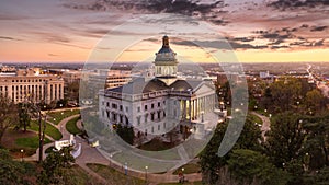 Aerial view of the South Carolina Statehouse at dusk photo