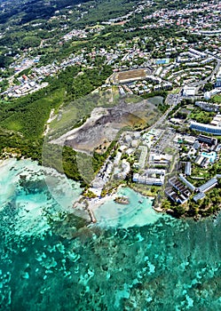 Aerial view of the South coast near Le Gosier, Grande-Terre, Guadeloupe, Caribbean