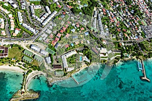 Aerial view of the South coast near Le Gosier, Grande-Terre, Guadeloupe, Caribbean