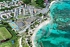 Aerial view of the south coast near Saint-Francois, Grande-Terre, Guadeloupe, Caribbean