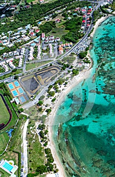 Aerial view of the south coast near Saint-Francois, Grande-Terre, Guadeloupe, Caribbean