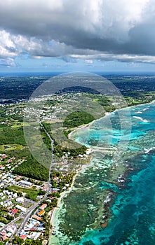 Aerial view of the south coast near Sainte-Anne, Grande-Terre, Guadeloupe, Caribbean