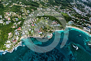 Aerial view of the south coast near Sainte-Anne, Grande-Terre, Guadeloupe, Caribbean