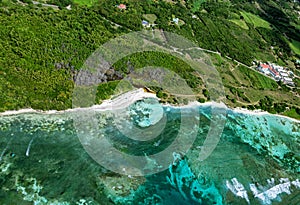 Aerial view of the south coast near Sainte-Anne, Grande-Terre, Guadeloupe, Caribbean