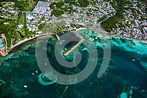 Aerial view of the south coast near Sainte-Anne, Grande-Terre, Guadeloupe, Caribbean