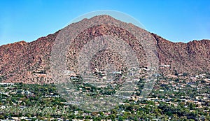 Aerial view of the south face of Camelback Mountain in Phoenix, Arizona