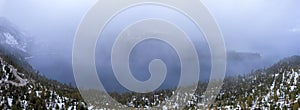 Aerial view of South Lake Tahoe by Incline Village on a cloudy day