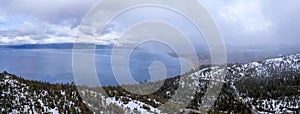 Aerial view of South Lake Tahoe by Incline Village on a cloudy day