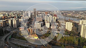 Aerial View South Waterfront looking North into Downtown Portland Oregon