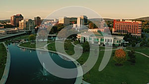 Aerial View Southern USA over Huntsville Alabama Downtown City Center