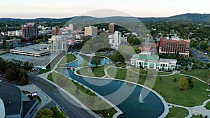 Aerial View Southern USA over Huntsville Alabama Downtown City Center