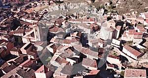 Aerial view of Spanish town of Daroca with Parochial Basilica of Santa Maria de los Corporales