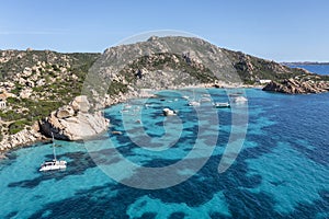 Aerial view of Spargi Island in Costa Smeralda, Italy