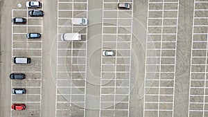 Aerial View of a Sparsely Filled Parking Lot with Assorted Vehicles