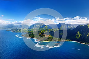 Aerial view of spectacular Na Pali coast, Kauai