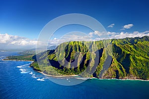 Aerial view of spectacular Na Pali coast, Kauai