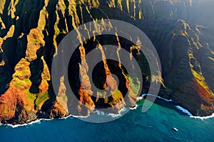 Aerial view of spectacular Na Pali coast, Kauai