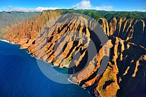 Aerial view of spectacular Na Pali coast, Kauai