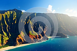 Aerial view of spectacular Na Pali coast, Kauai