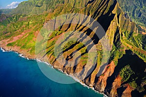 Aerial view of spectacular Na Pali coast, Kauai