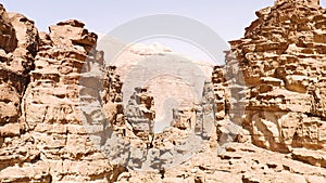 Aerial view of spectacular peaks in the desert of Wadi Rum,Jordan.