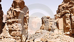 Aerial view of spectacular peaks in the desert of Wadi Rum,Jordan.